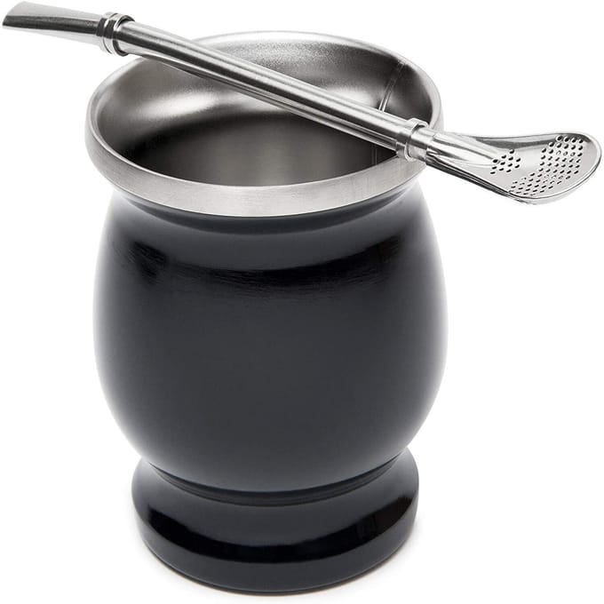 Kalebasset Dubbele RVS Mate Cup en Bombilla Set zwart