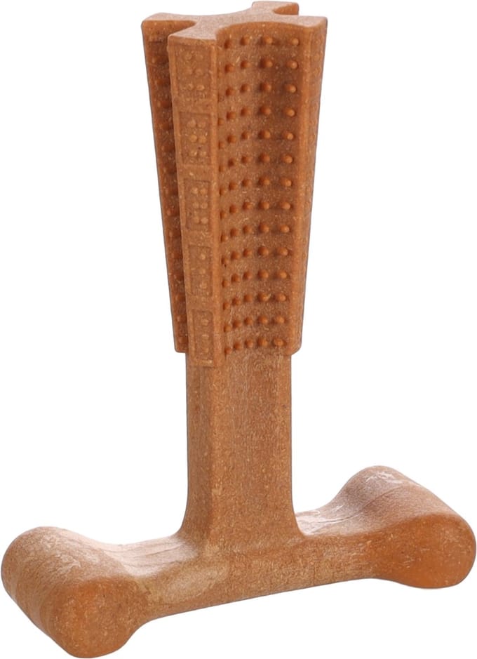 Flamingo Nyl'o Bamboo T-bone - Speelgoed Honden - Hs Nyl'o Bamboo T-bone Rund Bruin Medium 14,5cm - 1st - 136352 - 1st