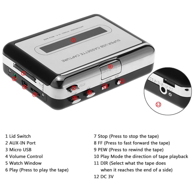 Ezcap USB Cassette Capture Cassette-naar-MP3-converter naar computerstereo HiFi-geluidskwaliteit