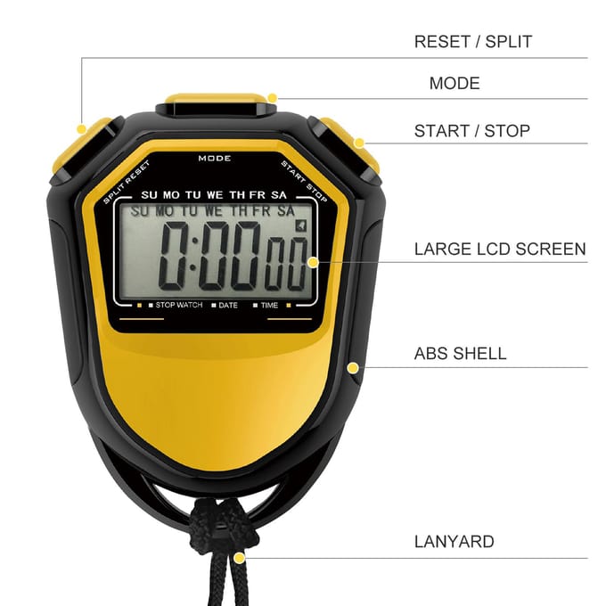 Waterdichte stopwatch Digitale handheld LCD Timer Chronograaf Sportteller met riem om te zwemmen