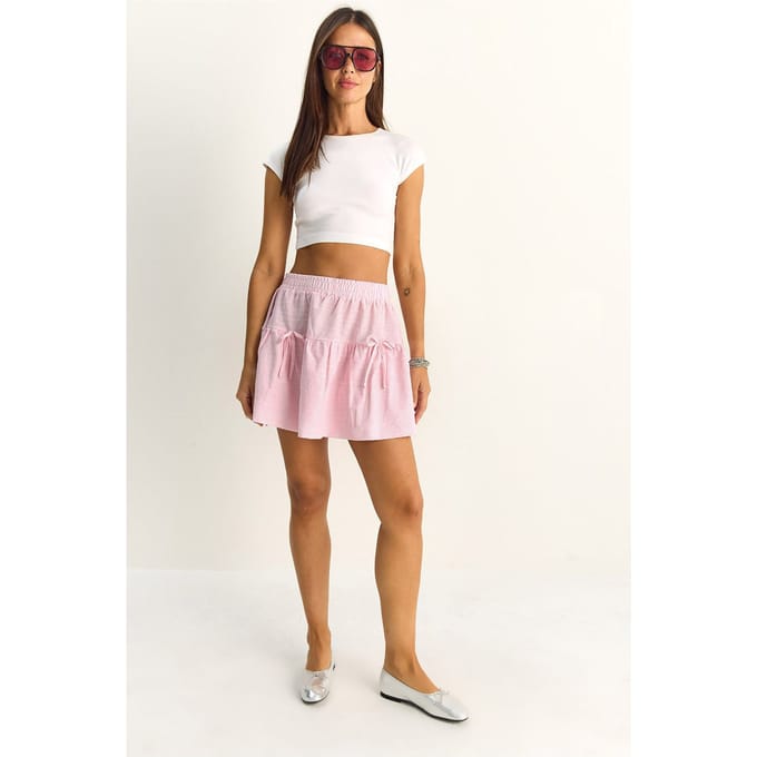 Hoog-waisted Gestreepte Seersucker Minirok