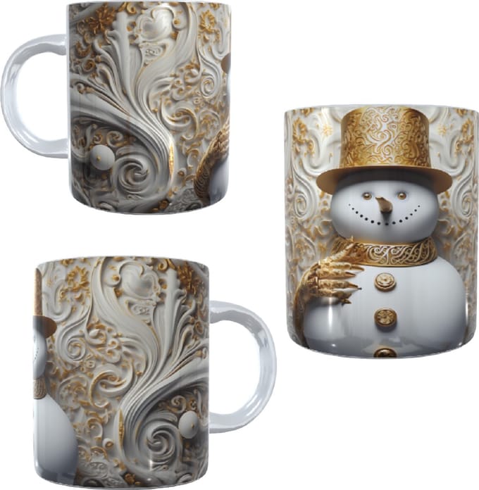 Bedrukte beker - mok kerst geschenk - kerstman - sneeuwpop - goud