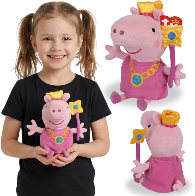 TY Peppa Pig Prinses, Pluche mascotte, knuffel, BEANIE BABIES-knuffel, zacht sensorisch speelgoed 20 cm