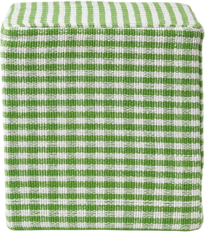 Homescapes Vichy ruit poef groen en wit – zitkubus, 36x38 cm