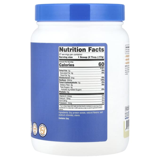 Nutricost, soja-eiwitisolaat, vanille, 1 lb (454 gr)