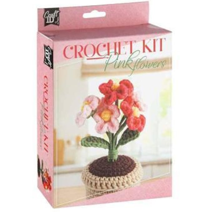 Creative Craft Group haakpakket bloemen roze bloempot inclusief haaknaald.