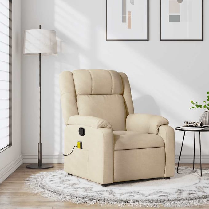 vidaXL - Massagestoel - met - crèmekleurige - stof