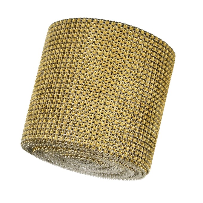 9m 24 Rijen Galvaniseren Plastic Kunstmatige Strass Lint Gaas Bruidskleding DecoratieGoud goud