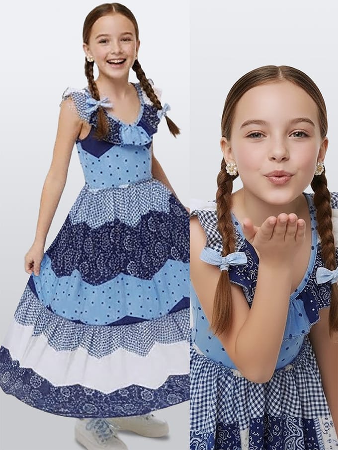 Denokids CFF-26Y1-073 Marineblauw Wit Meisjes Jurk Katoen 128