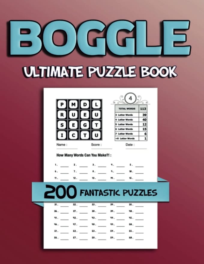 Boggle Puzzelboek met 200 Unieke Puzzels van 3 tot 7 Letters