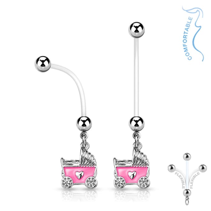 Zwangerschaps navelpiercing wandelwagen roze - LMPiercings
