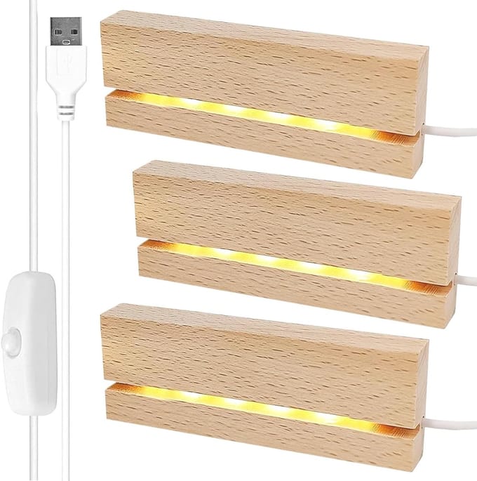 Houten LED Lampenvoet - Verlichte Basis voor Desktop, Display en Pedestal (3 Stuks)