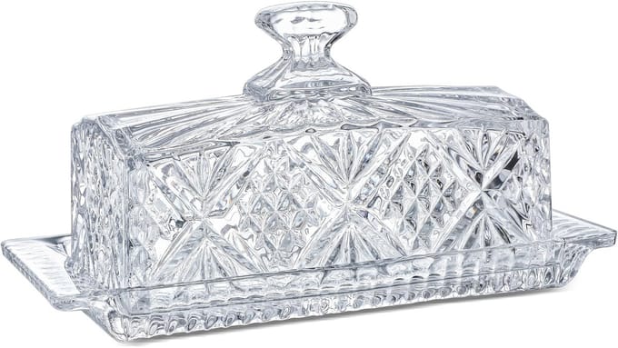 Dailygoods - Kristal Bedekte Botervloot - 8 Inch Klassiek Glas Met Deksel