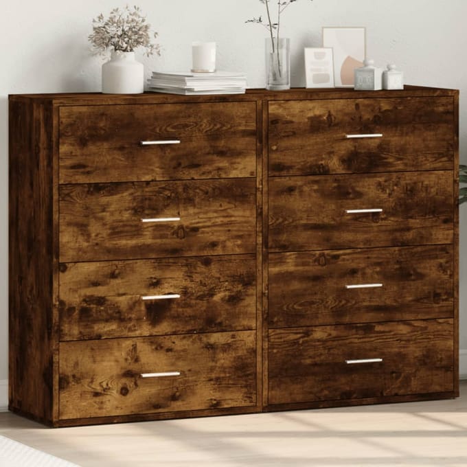 vidaXL - Dressoirs - 2 - st - 60x31x84 - cm - bewerkt - hout - gerookt - eikenkleurig