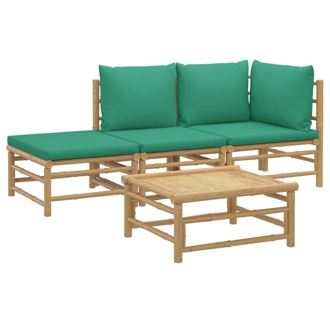 vidaXL - 4-delige - Loungeset - met - kussens - bamboe - groen