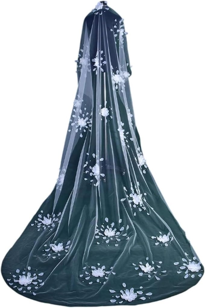 Bruidssluier - Trouwsluier Bruidssluiers - Bruiloft Accessoire - Met 3D Bloem - Kathedraal Lengte - Wit