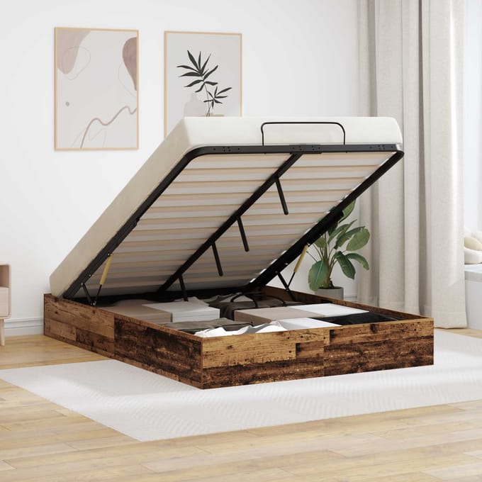 vidaXL - Ottoman - Bedframe - Oud - hout - 140 - x - 190 - cm - Geconstrueerd - hout
