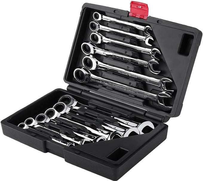 12-delige ratelsleutelset 8-19mm met chroom-vanadium-afwerking