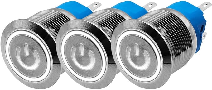 ProRide Drukschakelaar ON-OFF 220V - 22mm Metaal - Waterdicht - LED Ring Wit - 3 stuks