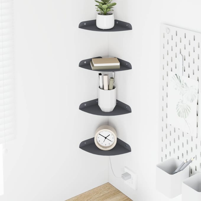 vidaXL - Hoek - Plank - 4 - st - Antraciet - 15 - x - 15 - x - 2 - cm