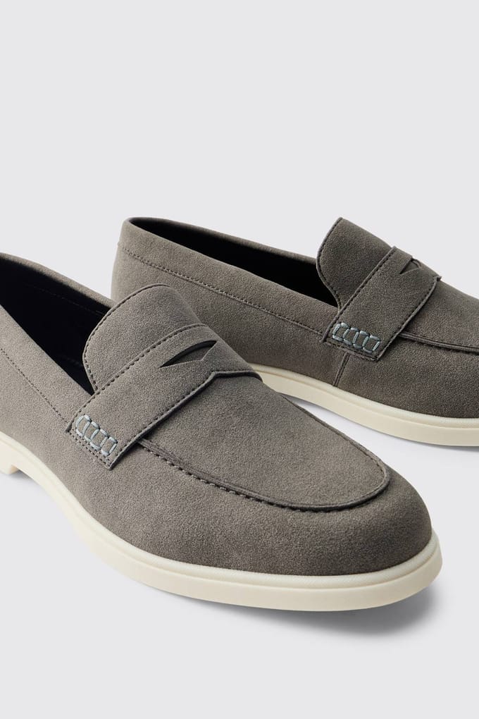 Casual Faux Suede Penny Loafer | Charcoal | Size 42