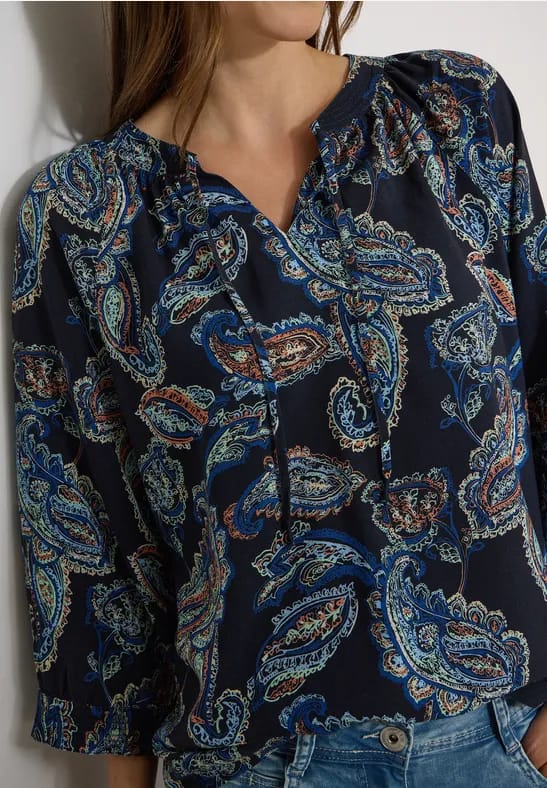 Tuniek met 3/4 mouwen, gespleten hals en print