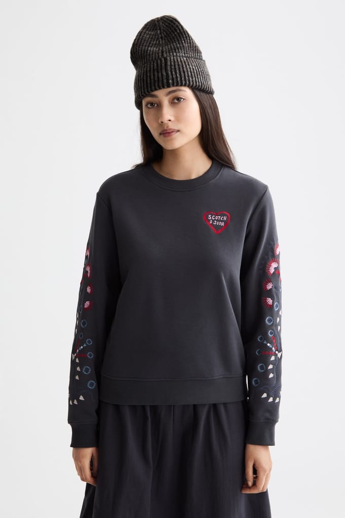 Scotch & Soda Embroidered Regular Fit Sweatshirt Charcoal Art Größe: S | Pullover Outlet | Damen | Schwarz
