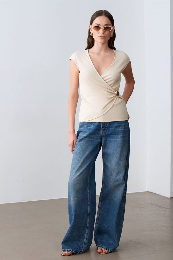 Dames Slim Fit Wikkelblouse