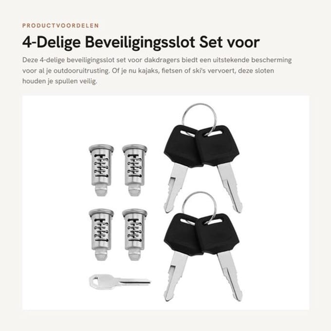 4-Delige Beveiligingsslot Set voor Dakdragers