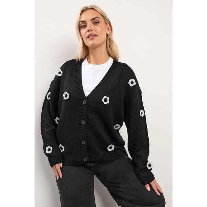 Yours Zwarte Applique Bloemen Cardigan Size 46-48