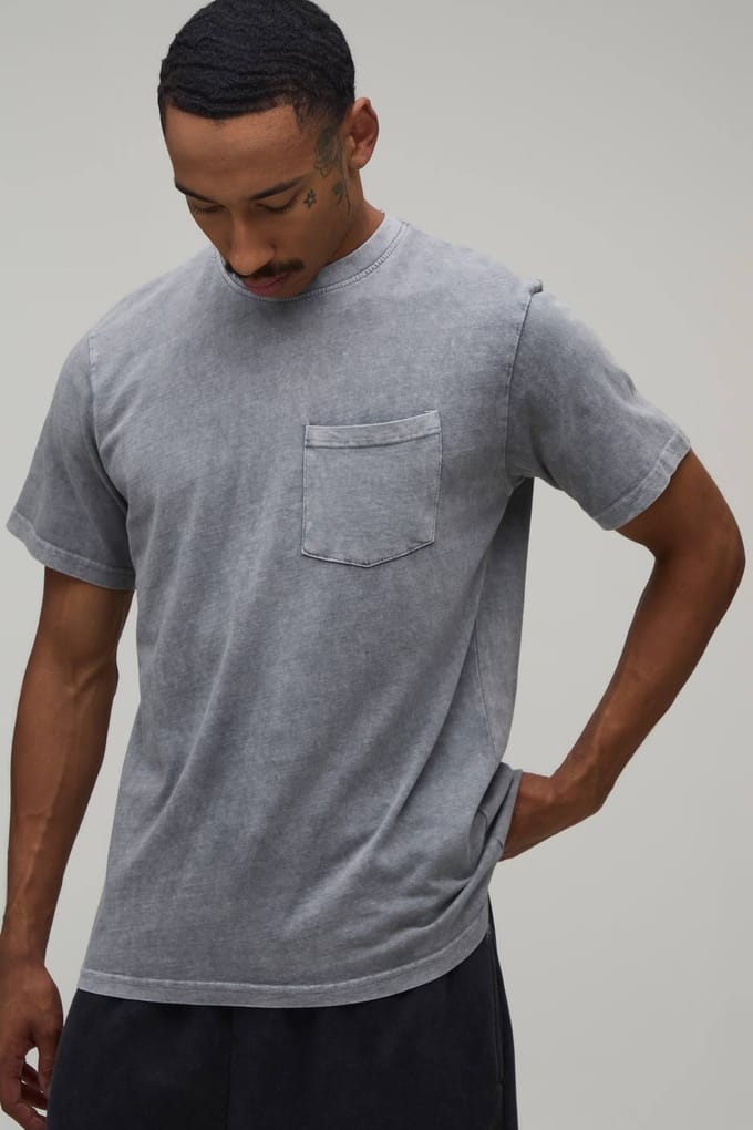 Essentieel Gewassen Regular Fit T-shirt Met Borstzak | Light Grey | Size Large