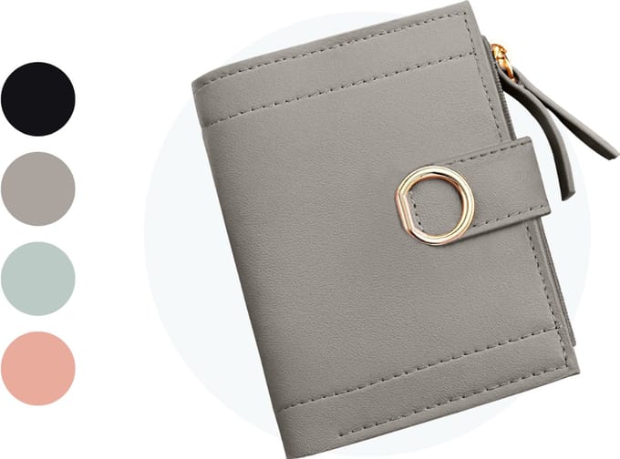 ZILOU® Kleine Portemonnee Dames - met Rits - 7 kaartvakken - Kunstleer - Grijs
