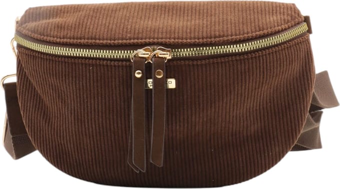 Flora&Co - Handtas - Crossbodytas - Bumbag - Ribfluweel - chocolate