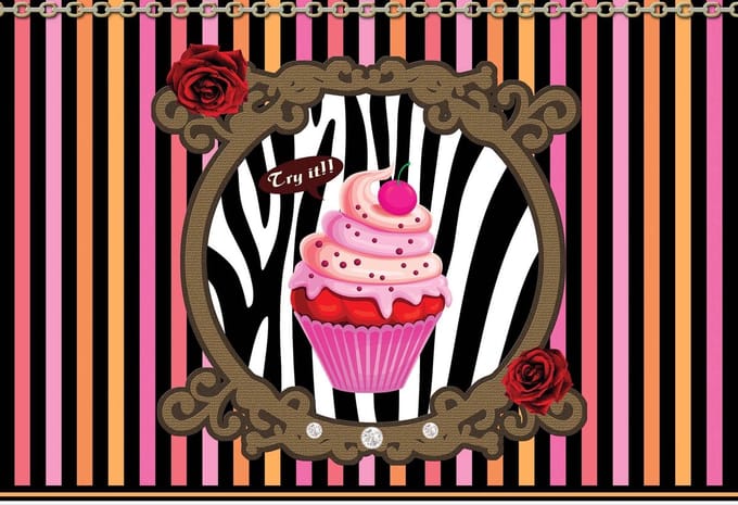 Fotobehang Cupcake Stripes | XL - 208cm x 146cm | 130g/m2 Vlies