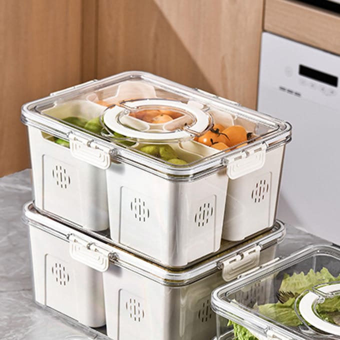 Plastic Opbergdoos Meerdere Vakken Koelkast Voedsel Verdeeldoos voor Dumpling Groente Fruit Kruiden white