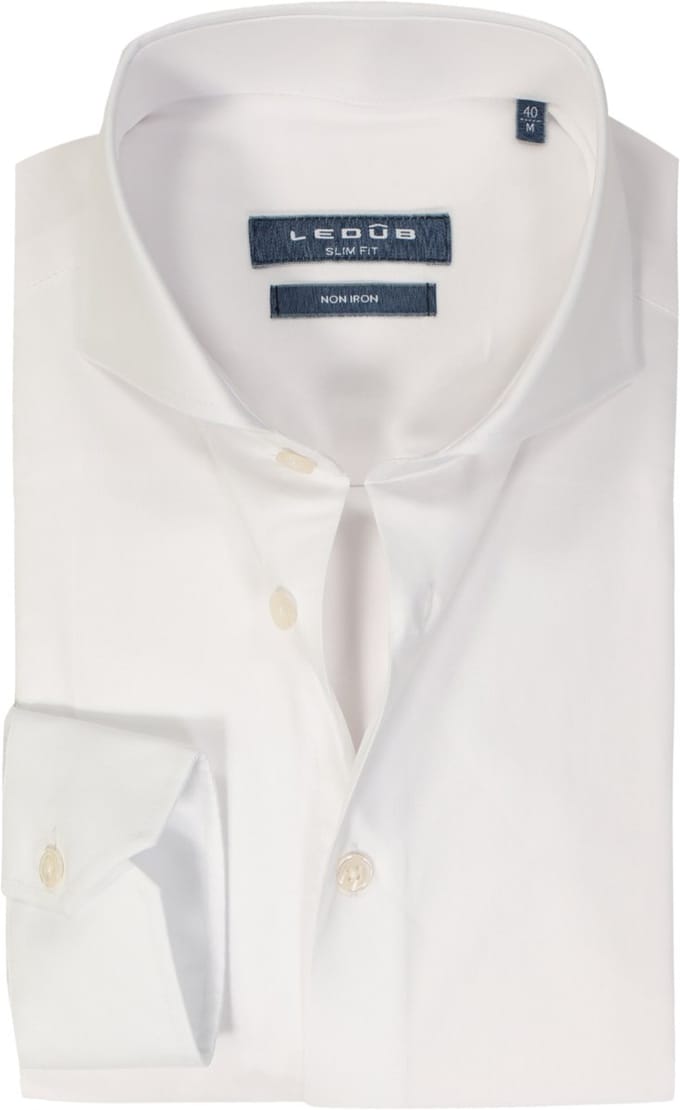 Ledub slim fit overhemd - mouwlengte 72 cm - wit - Strijkvrij - Boordmaat: 43