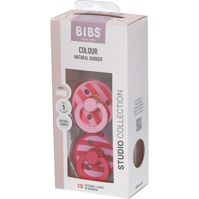 BIBS Pacifier Studio Colour Block Latex Size 1 Baby Pink Coral Mix 2 st