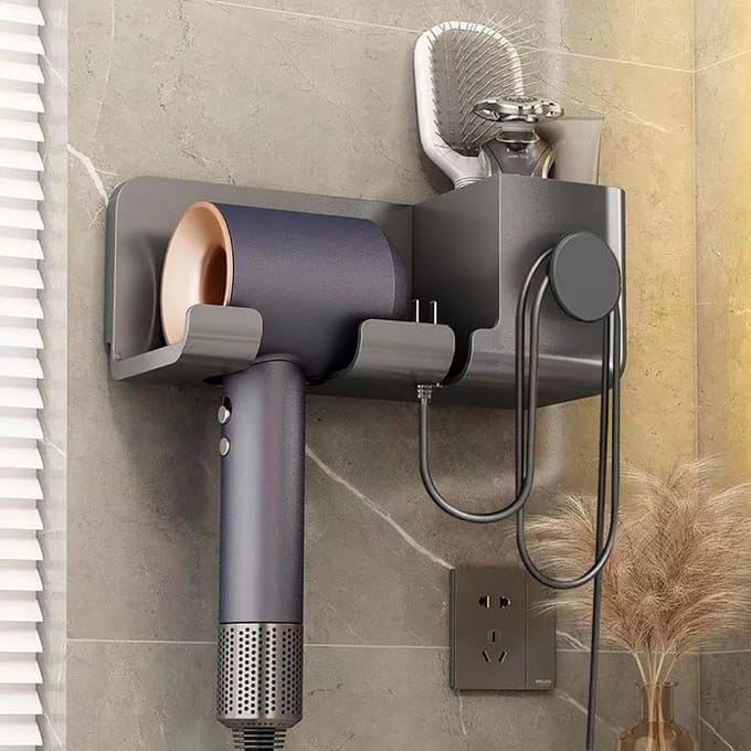 Föhnhouder Wanddroger Wieg Stijltangstandaard Haardroger Organizer Box Wc-ventilatorhouder Plank Badkameraccessoires wit