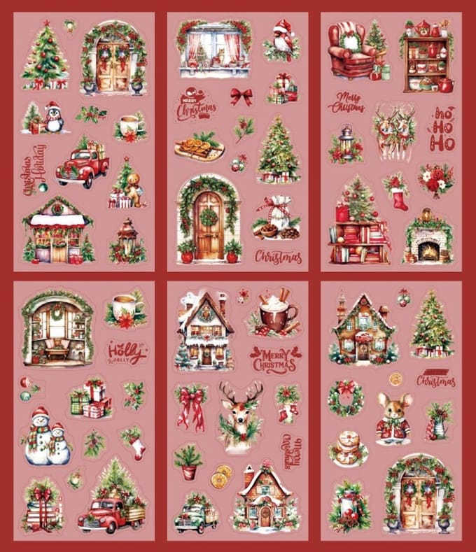 Vintage Kerststickers - 6 vellen - Christmas Sticker