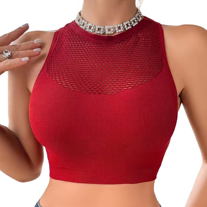Transparante top - Tank top - Sport - Rood - Visnet