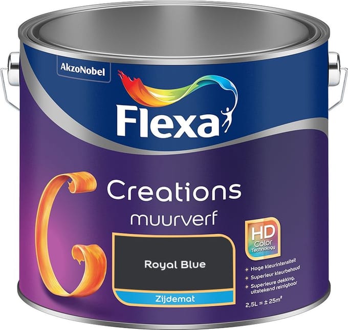 Flexa - Creations Muurverf Zijdemat - Royal Blue - Mengverf - 2,5 L