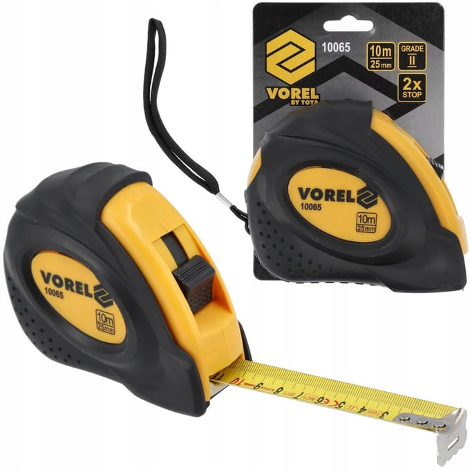 Vorel Rolmaat 10m x 25mm met Dubbele Vergrendeling