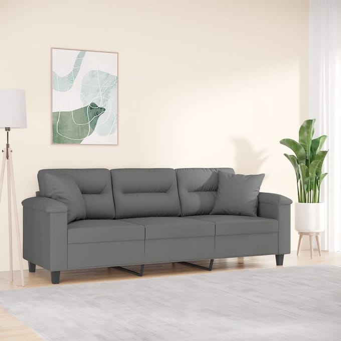 vidaXL - Driezitsbank - met - kussens - 180 - cm - microvezelstof - donkergrijs