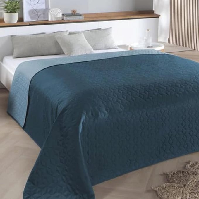 Effen Gewatteerde Sprei voor Eenpersoonsbed - 140 x 210 cm, Blauw