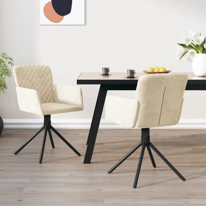 vidaXL - Eetkamerstoelen - draaibaar - 2 - st - fluweel - crèmekleurig