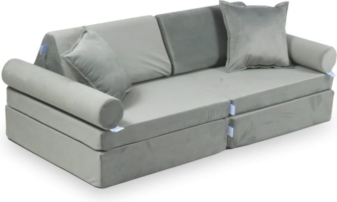Mini Modulaire bank - Speelsofa- Velvet - Grey Comfort (inclusief 2 bolsters en 2 kussens)