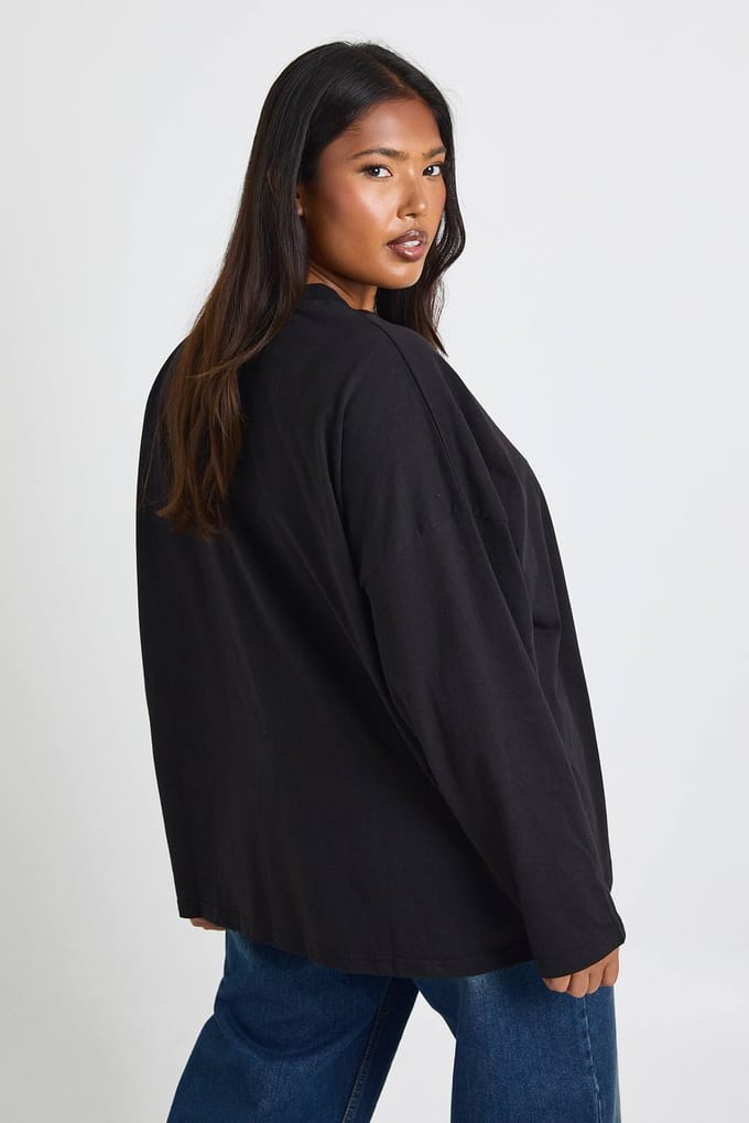 boohoo Dames Plus Basic Oversized T-Shirt met lange mouwen | Zwart | Maat: 48