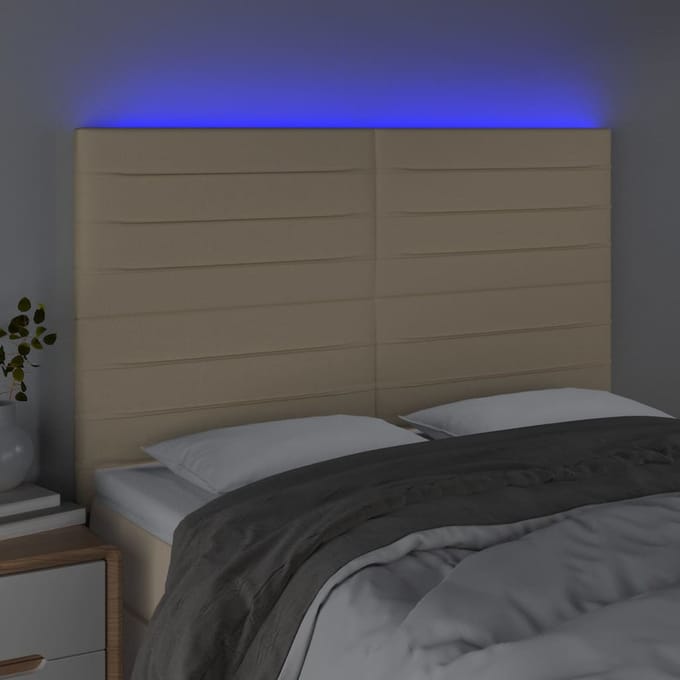 vidaXL - Hoofdbord - LED - 144x5x118/128 - cm - stof - crèmekleurig