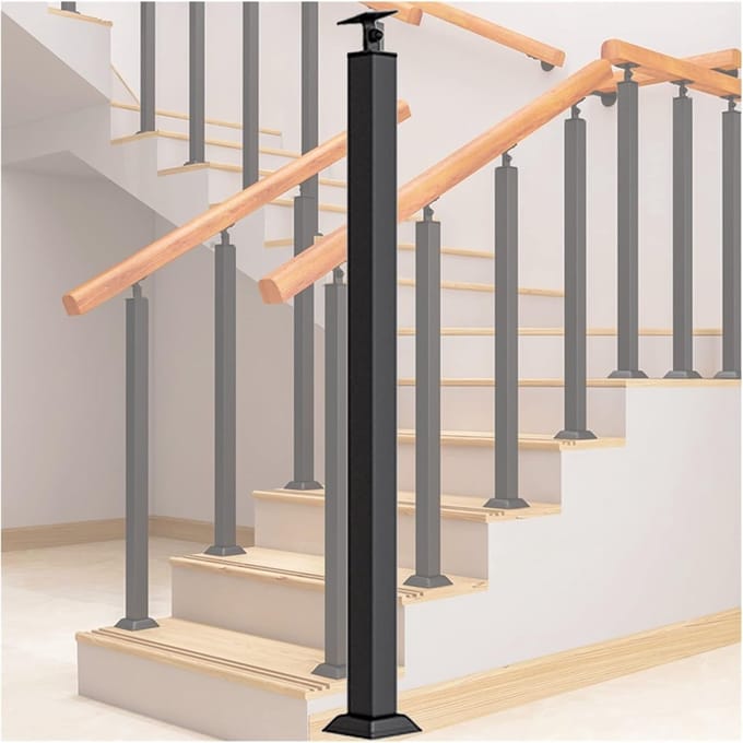 Leuningpaal Vierkant - Trap Baluster - Binnen Buiten - Verstelbare Hoogte - 30 Cm Hoog - Zwart