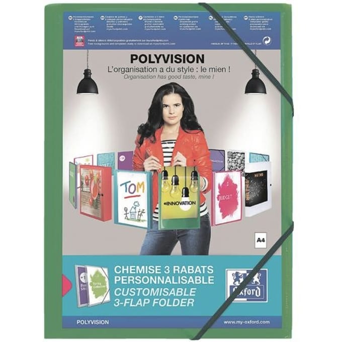 Elastomap Oxford Polyvision A4 met insteektas 3 kleppen PP transparant